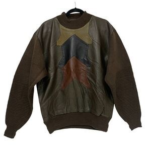 Vintage Saxony Mens Sweater Brown L Large Leather Hip Hop 90s Coogi style NWT